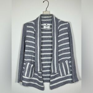 Abercrombie Kids Striped Knit in Gray and White Flyaway Style Open Sweater